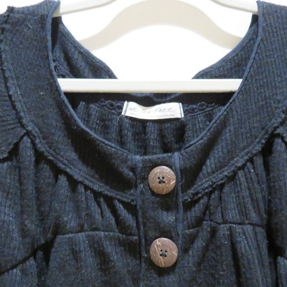 FREE PEOPLE WE THE FREE Must Have Henley Top in Black Waffle Boho Casual Comfy - Picture 5 of 12